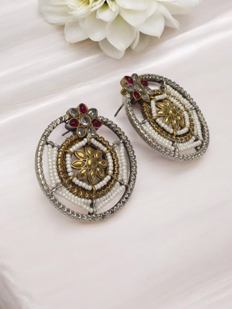 WHITE AND RUBY PRATIKSHA GERMAN SILVER EARRINGS