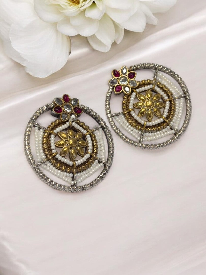 WHITE AND RUBY PRATIKSHA GERMAN SILVER EARRINGS