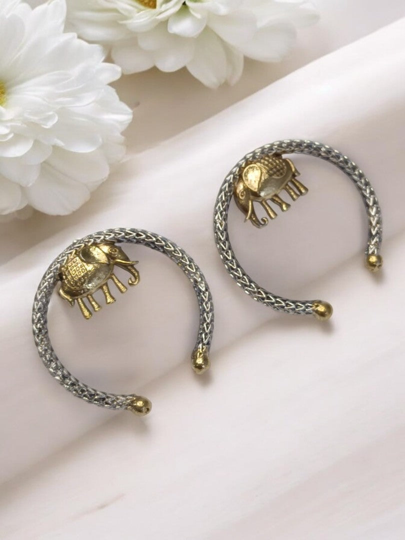 GOLDEN ELEPHANT PRIYASHI GERMAN SILVER EARRINGS