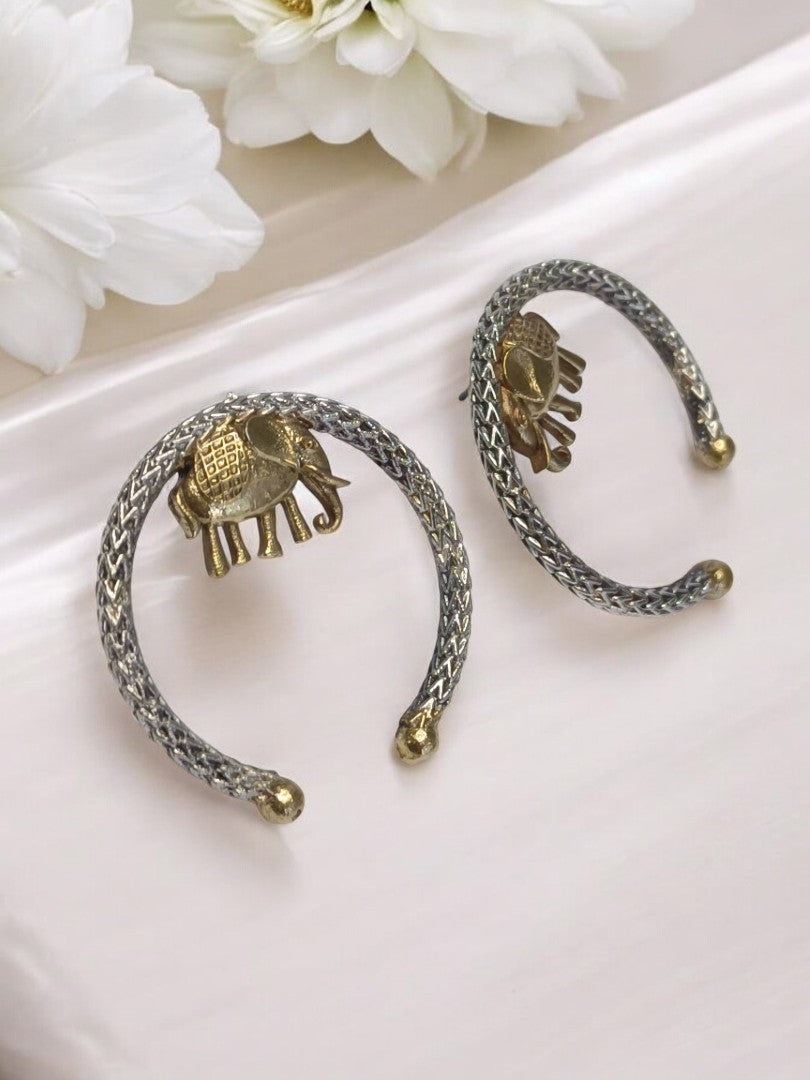 GOLDEN ELEPHANT PRIYASHI GERMAN SILVER EARRINGS