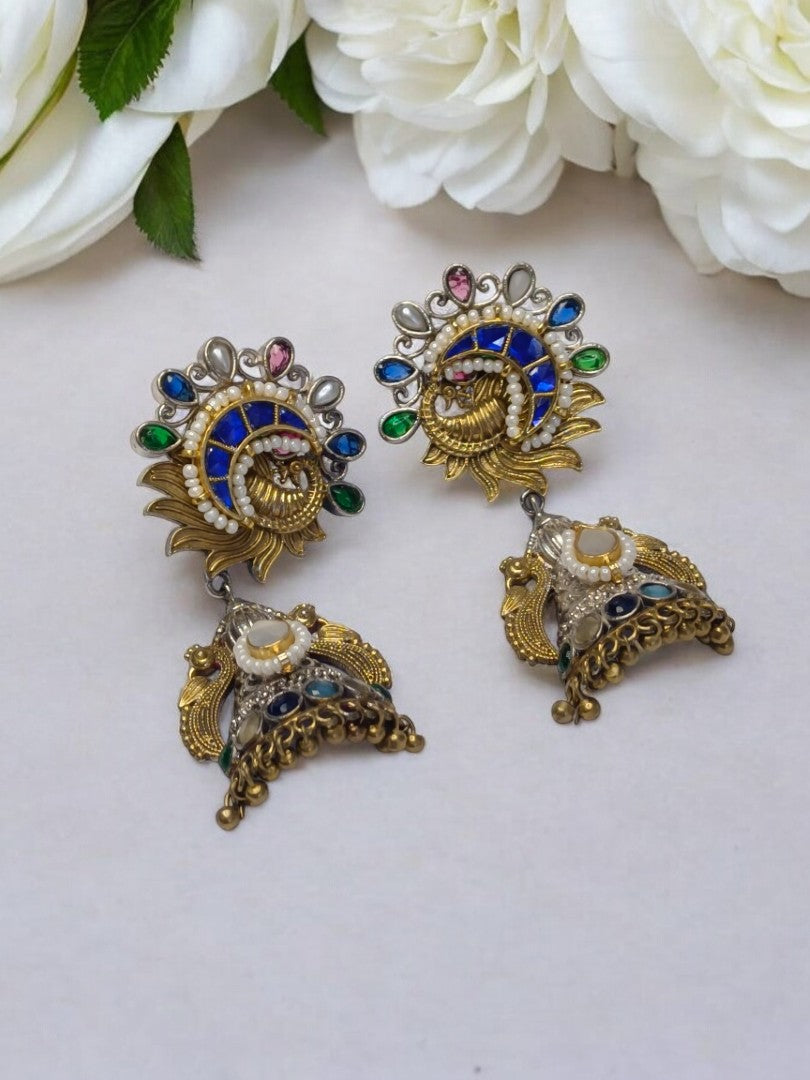 MULTI TAHINI GERMAN SILVER EARRINGS