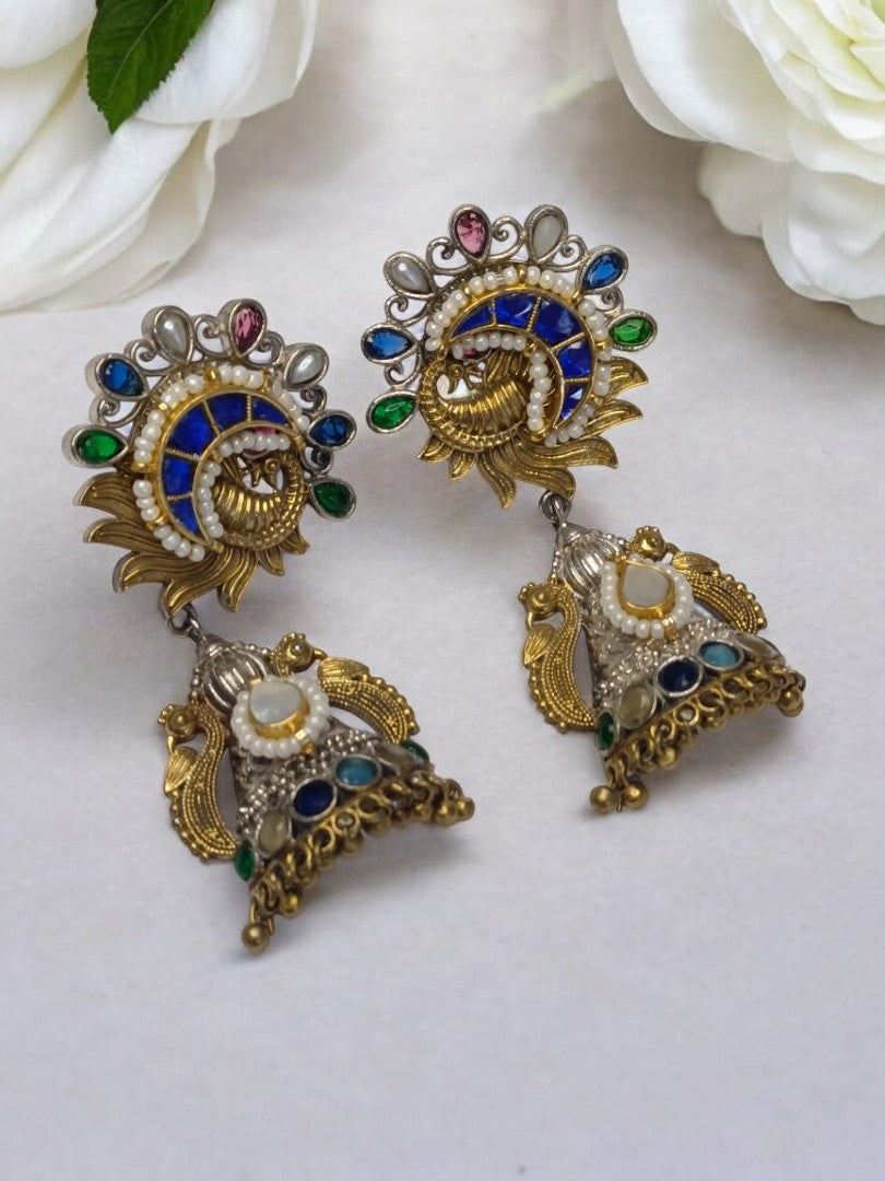 MULTI TAHINI GERMAN SILVER EARRINGS