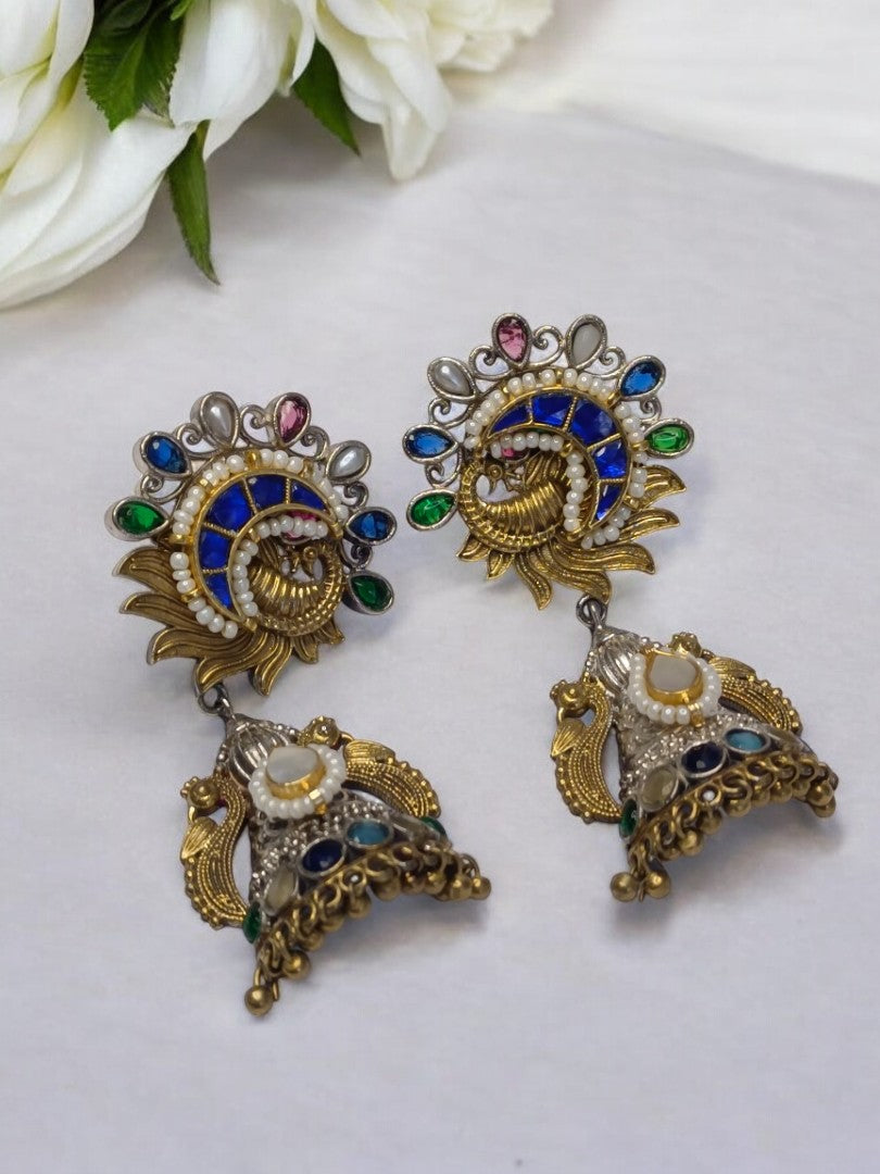MULTI TAHINI GERMAN SILVER EARRINGS