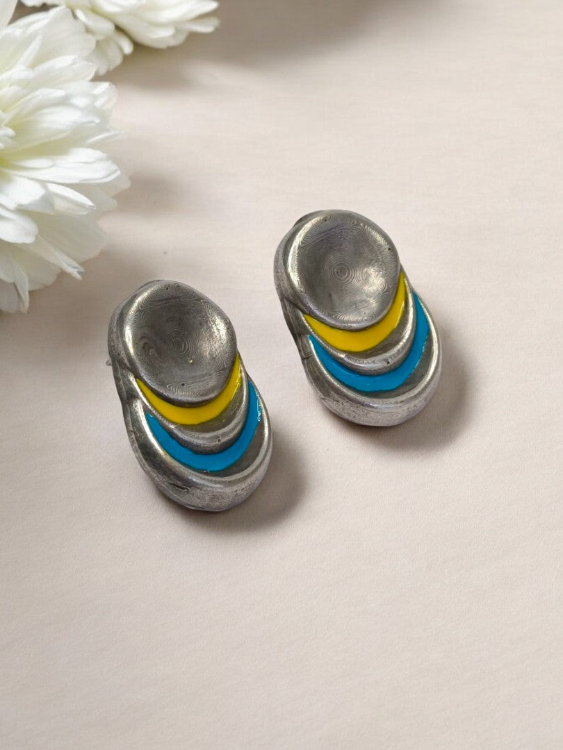 YELLOW AND SKY BLUE JHISHTHA GERMAN SILVER EARRINGS
