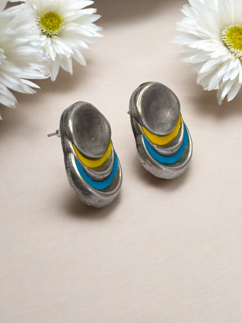YELLOW AND SKY BLUE JHISHTHA GERMAN SILVER EARRINGS