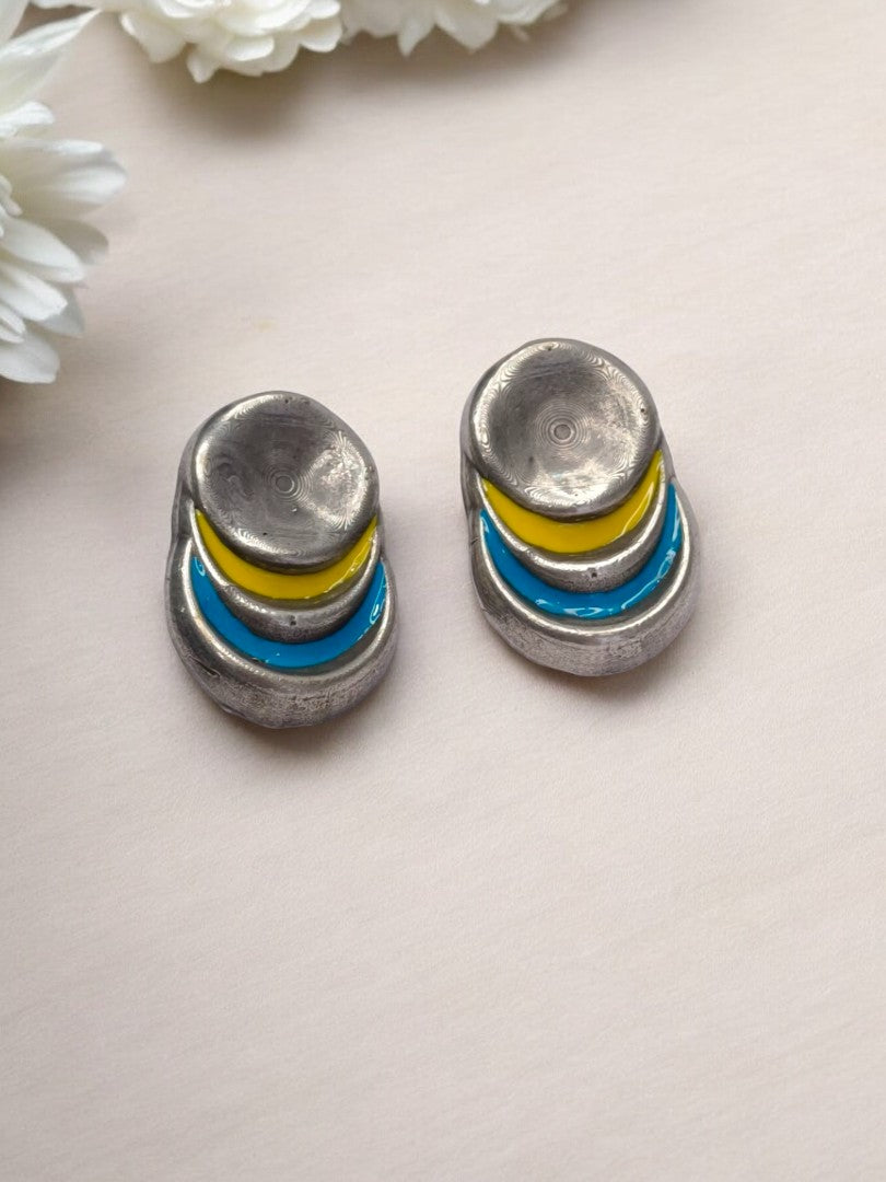 YELLOW AND SKY BLUE JHISHTHA GERMAN SILVER EARRINGS