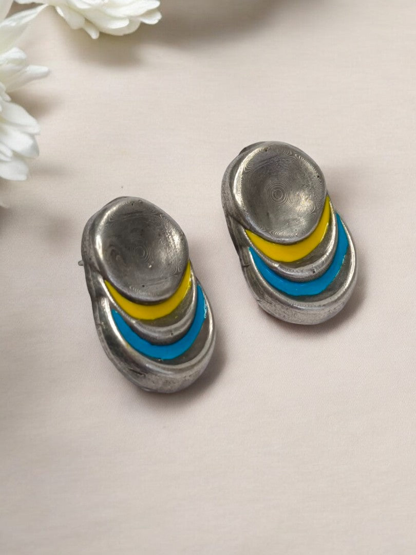 YELLOW AND SKY BLUE JHISHTHA GERMAN SILVER EARRINGS