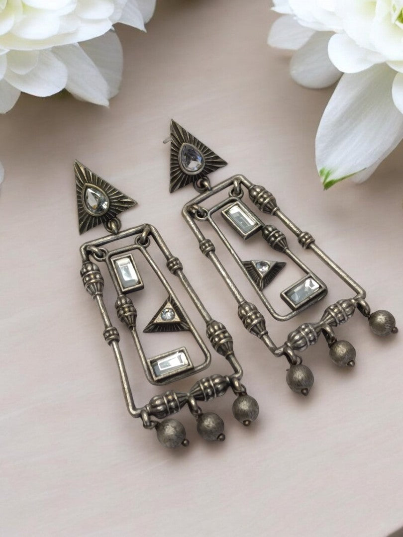 GEOMETRIC TULSHIKA GERMAN SILVER EARRINGS