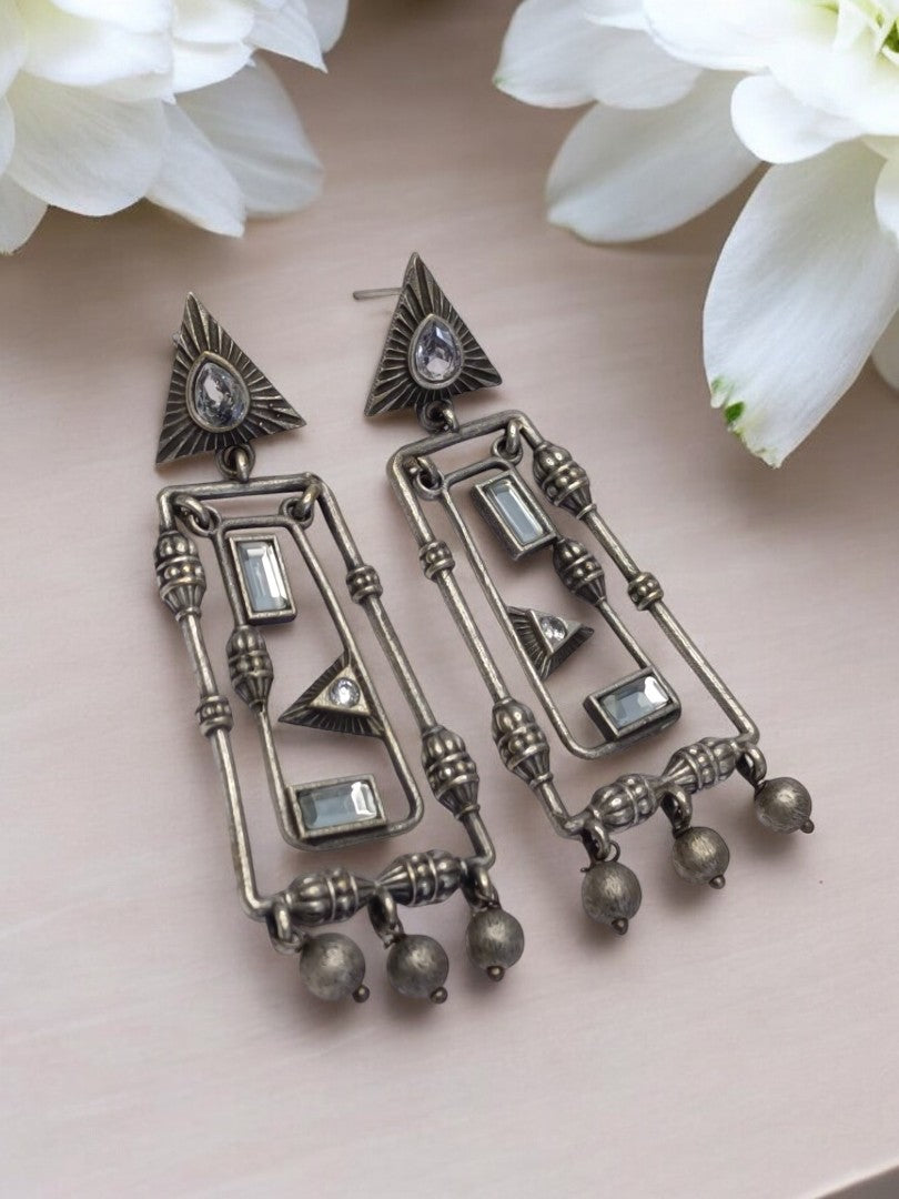 GEOMETRIC TULSHIKA GERMAN SILVER EARRINGS