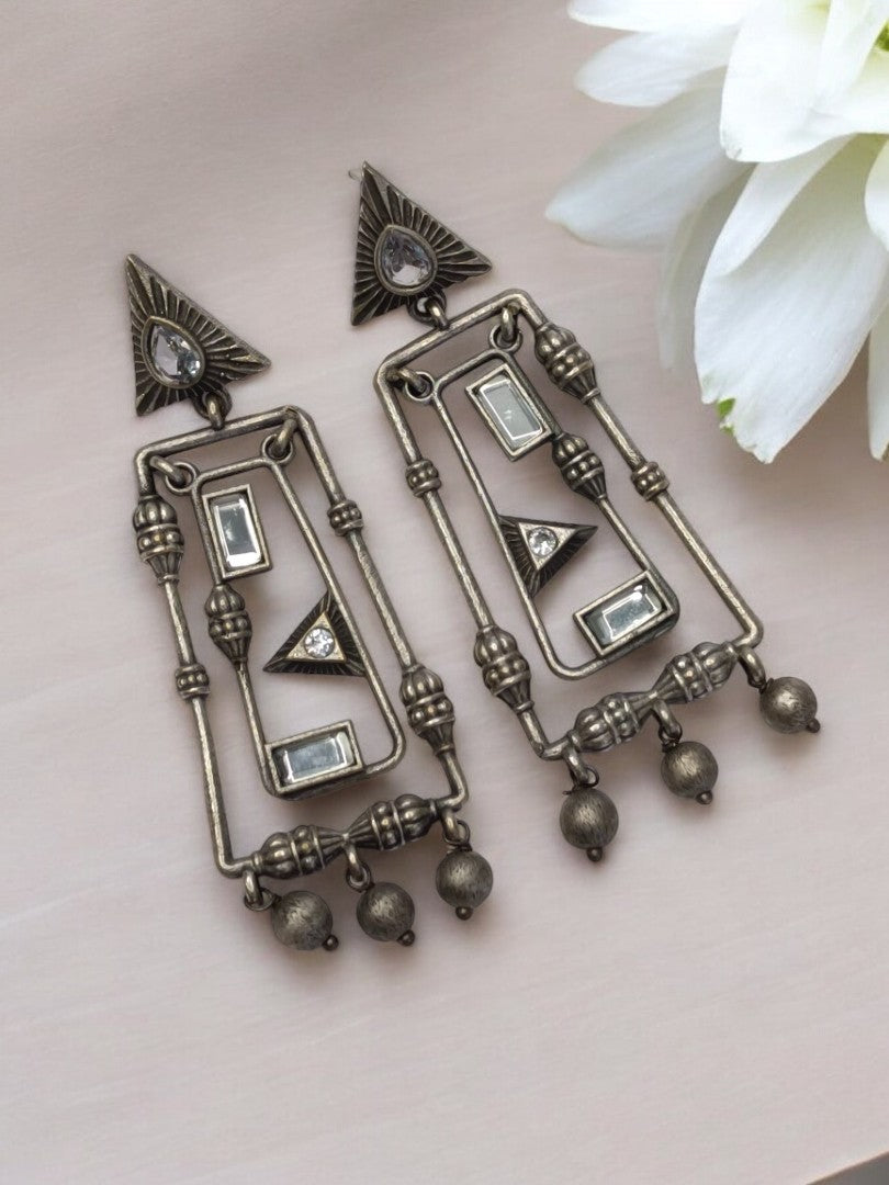 GEOMETRIC TULSHIKA GERMAN SILVER EARRINGS