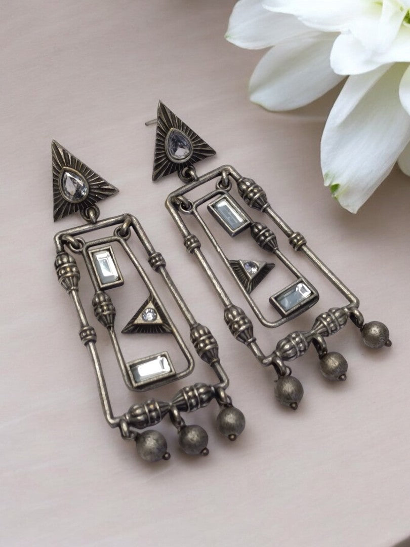 GEOMETRIC TULSHIKA GERMAN SILVER EARRINGS