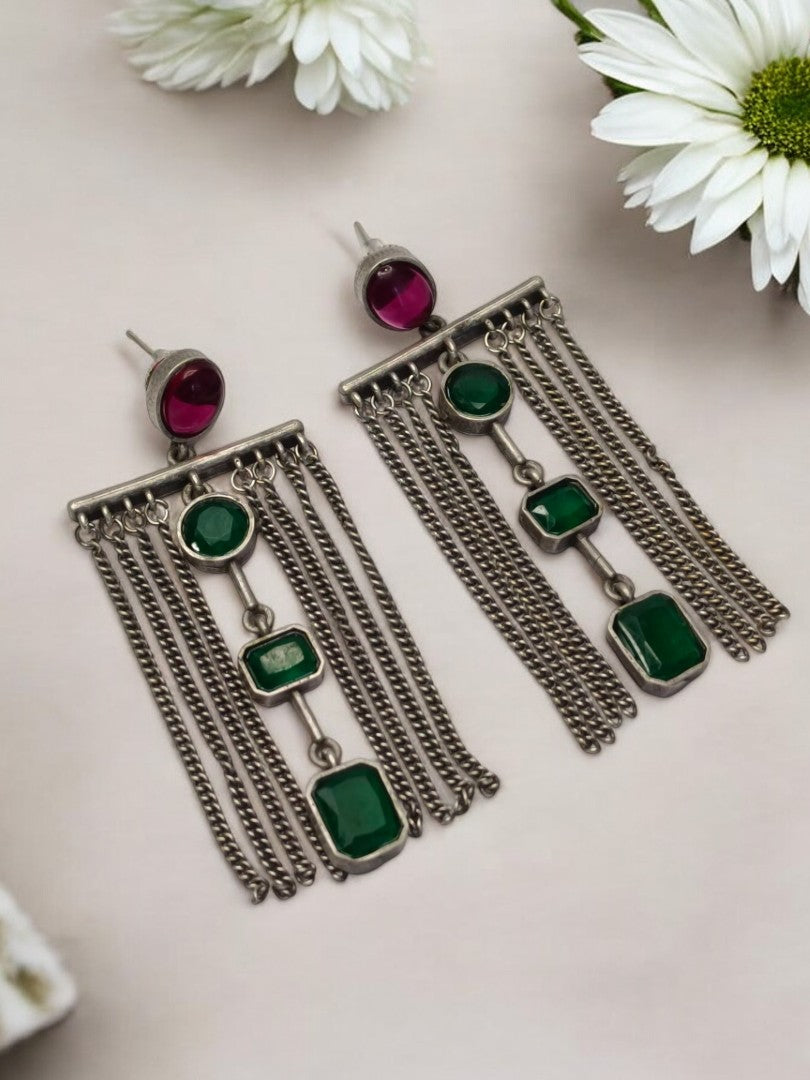 GREEN SASHEE GERMAN SILVER EARRINGS