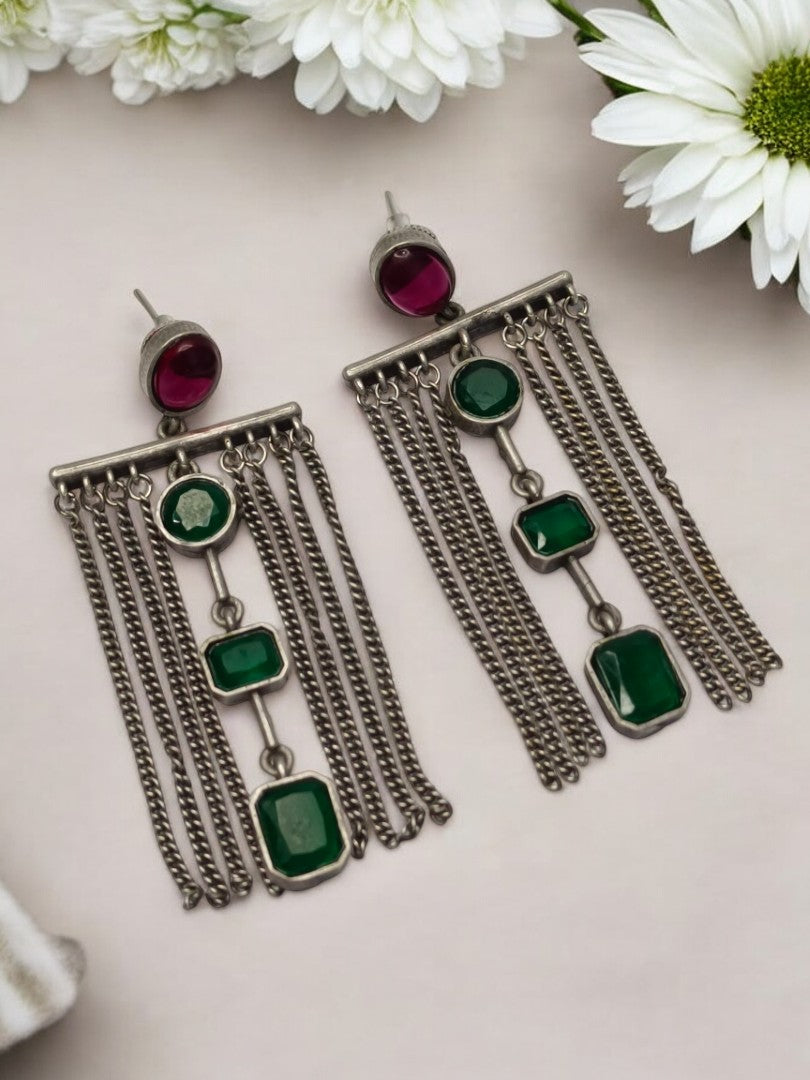 GREEN SASHEE GERMAN SILVER EARRINGS