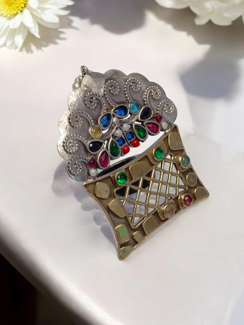 FLOWER BASKET HIMA GERMAN SILVER RING