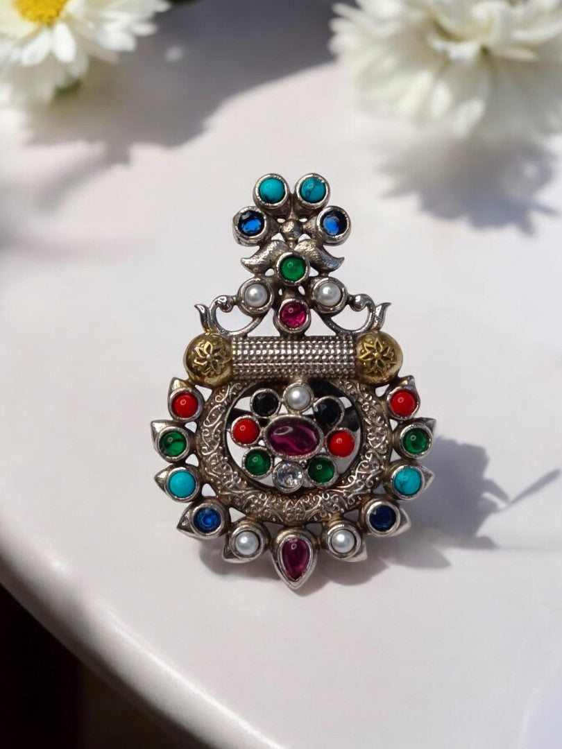 MULTI STONE BINI GERMAN SILVER RING