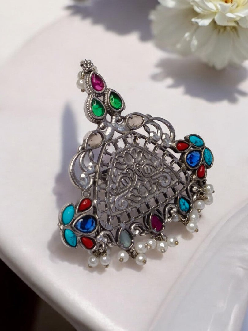 VINTAGE PEACOCK AJAL GERMAN SILVER RING