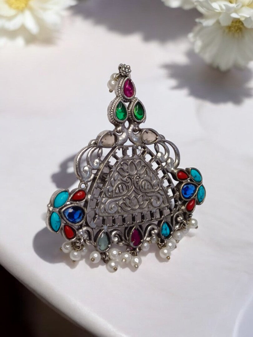 VINTAGE PEACOCK AJAL GERMAN SILVER RING