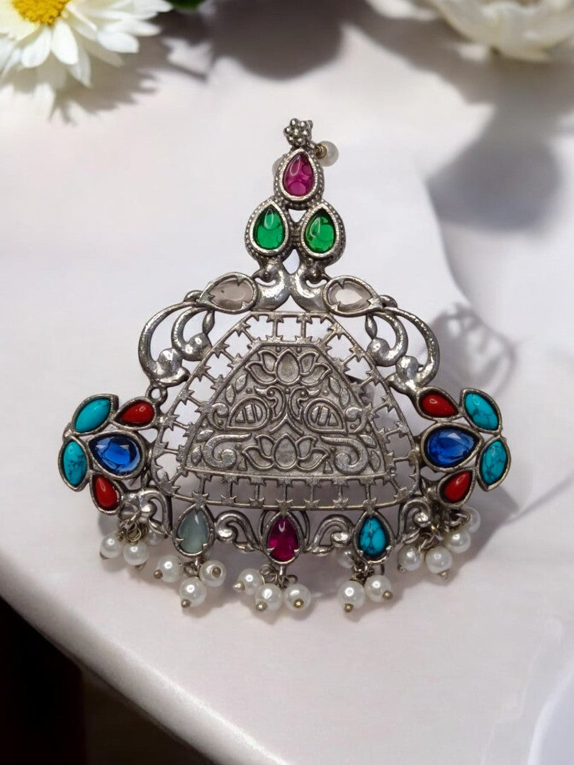 VINTAGE PEACOCK AJAL GERMAN SILVER RING