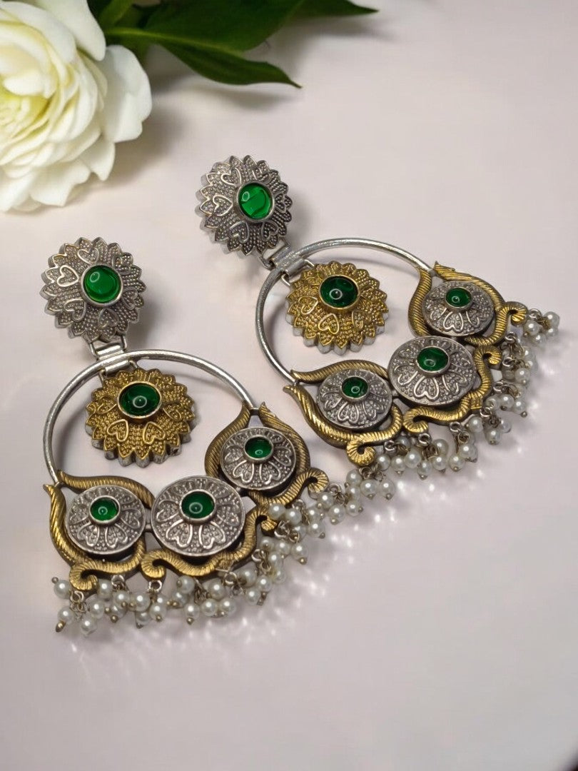 GREEN HEMANGINI GERMAN SILVER EARRINGS