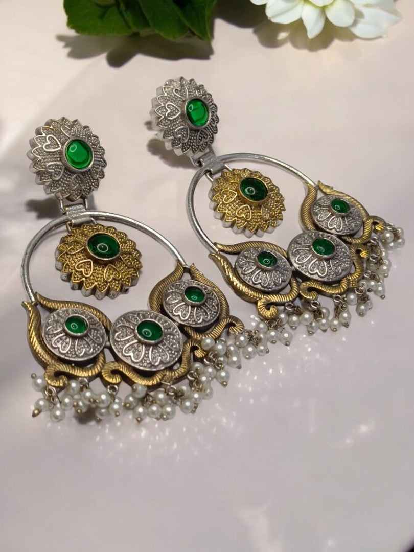 GREEN HEMANGINI GERMAN SILVER EARRINGS