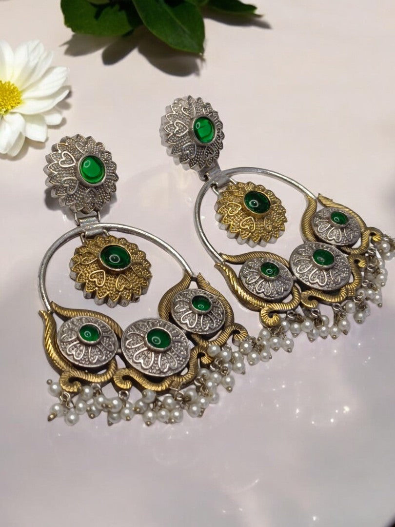 GREEN HEMANGINI GERMAN SILVER EARRINGS