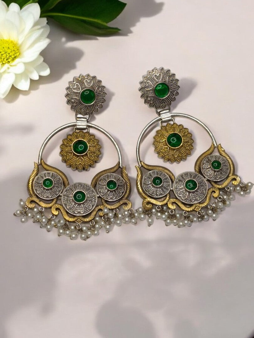 GREEN HEMANGINI GERMAN SILVER EARRINGS