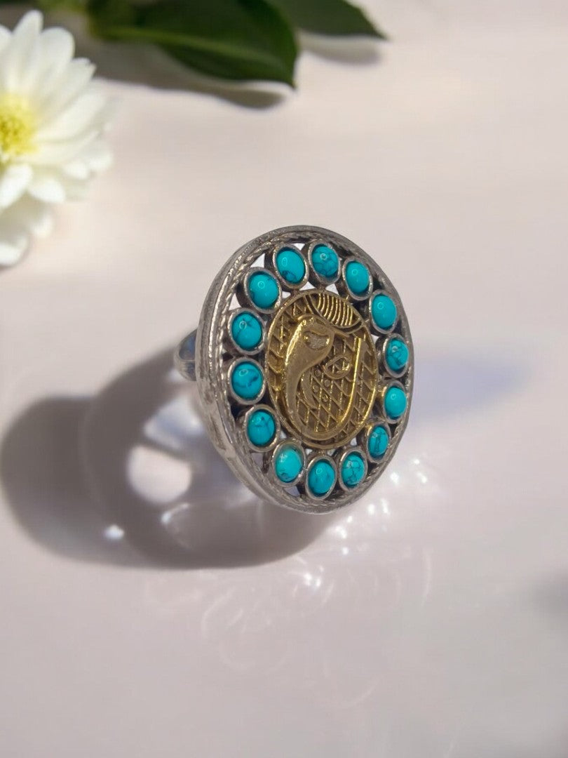 SKY BLUE ROUND ANYA GERMAN SILVER RING