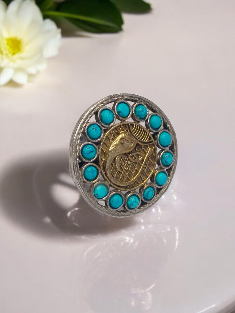 SKY BLUE ROUND ANYA GERMAN SILVER RING