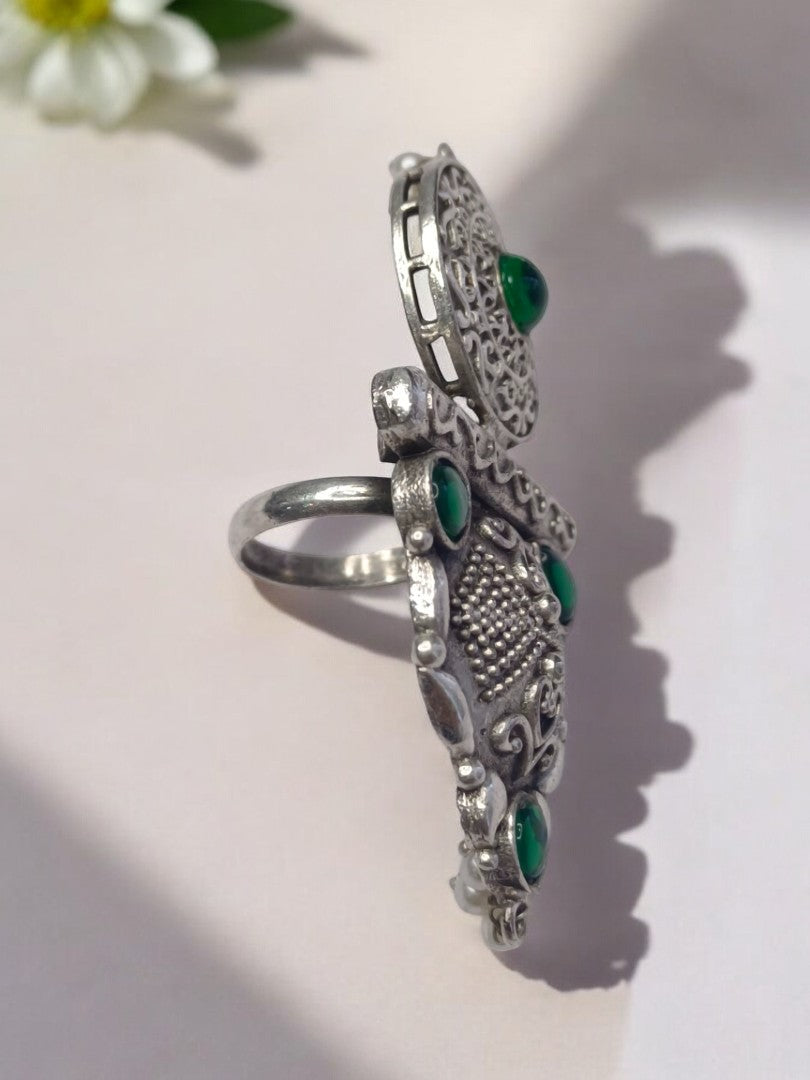 GREEN MANYA GERMAN SILVER RING