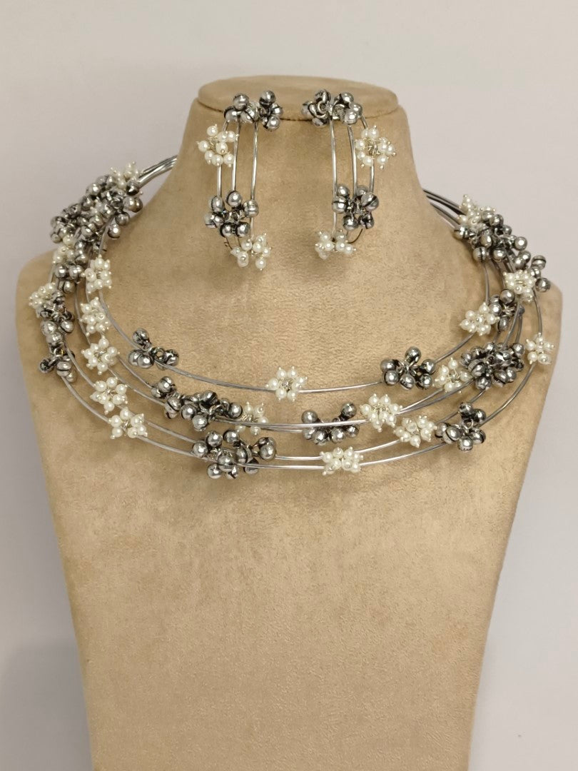 LAYERED HASLI MIKSHA GERMAN SILVER JEWELLERY SET