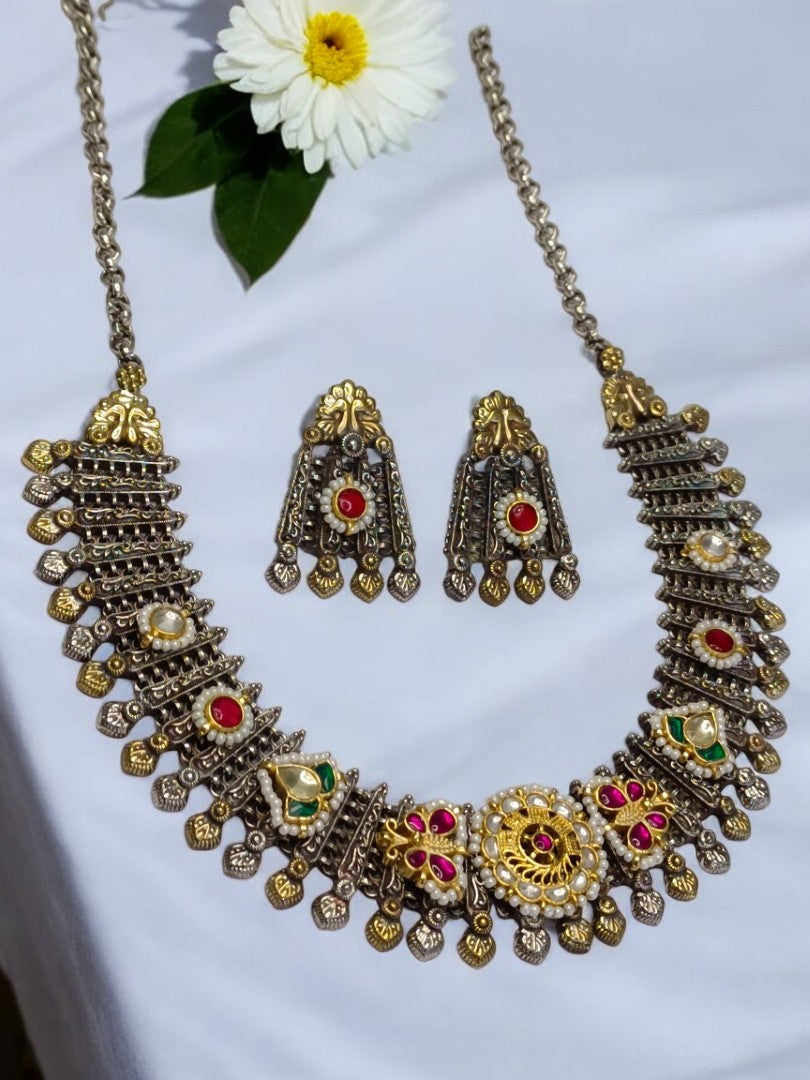 RUBY MADHUKANTA GERMAN SILVER JEWELLERY SET