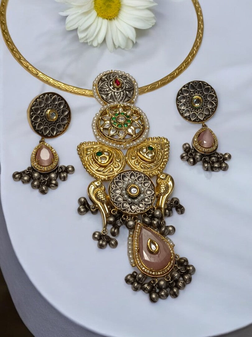 PINK DROP HASLI VINITA GERMAN SILVER JEWELLERY SET