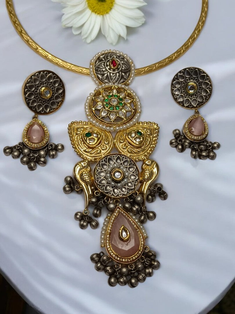 PINK DROP HASLI VINITA GERMAN SILVER JEWELLERY SET