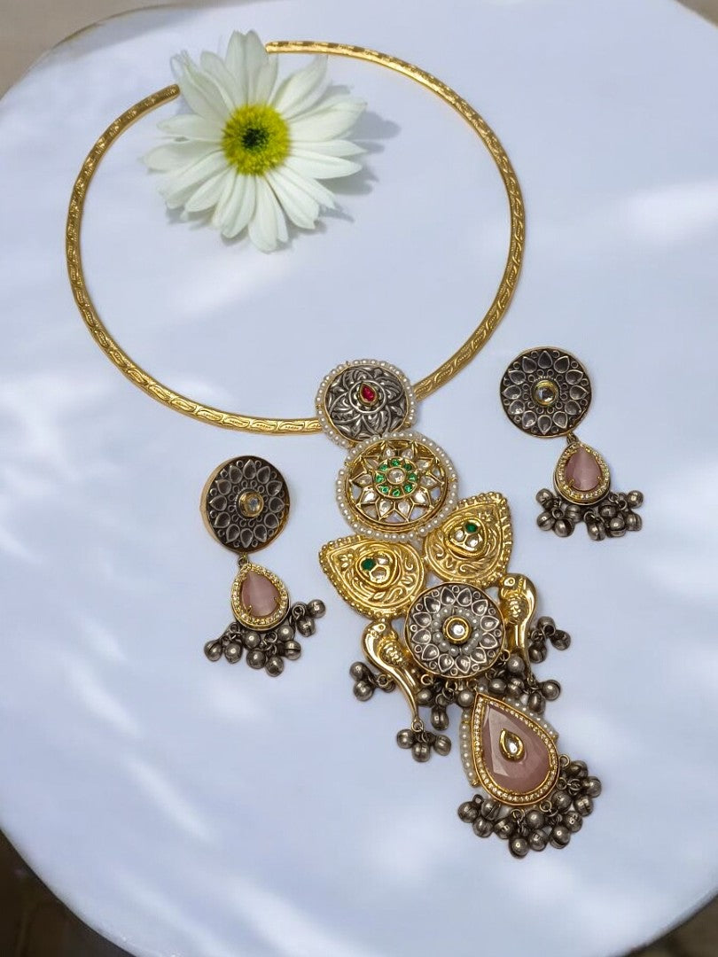 PINK DROP HASLI VINITA GERMAN SILVER JEWELLERY SET