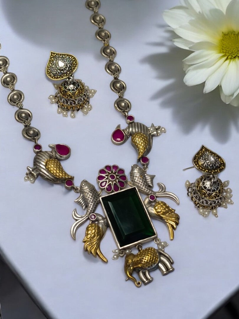 GREEN KALASHREE GERMAN SILVER JEWELLERY SET