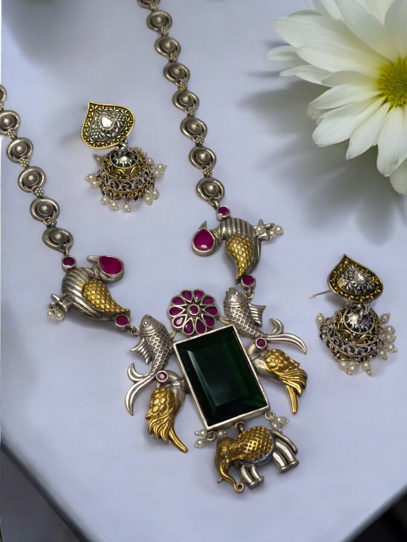 GREEN KALASHREE GERMAN SILVER JEWELLERY SET