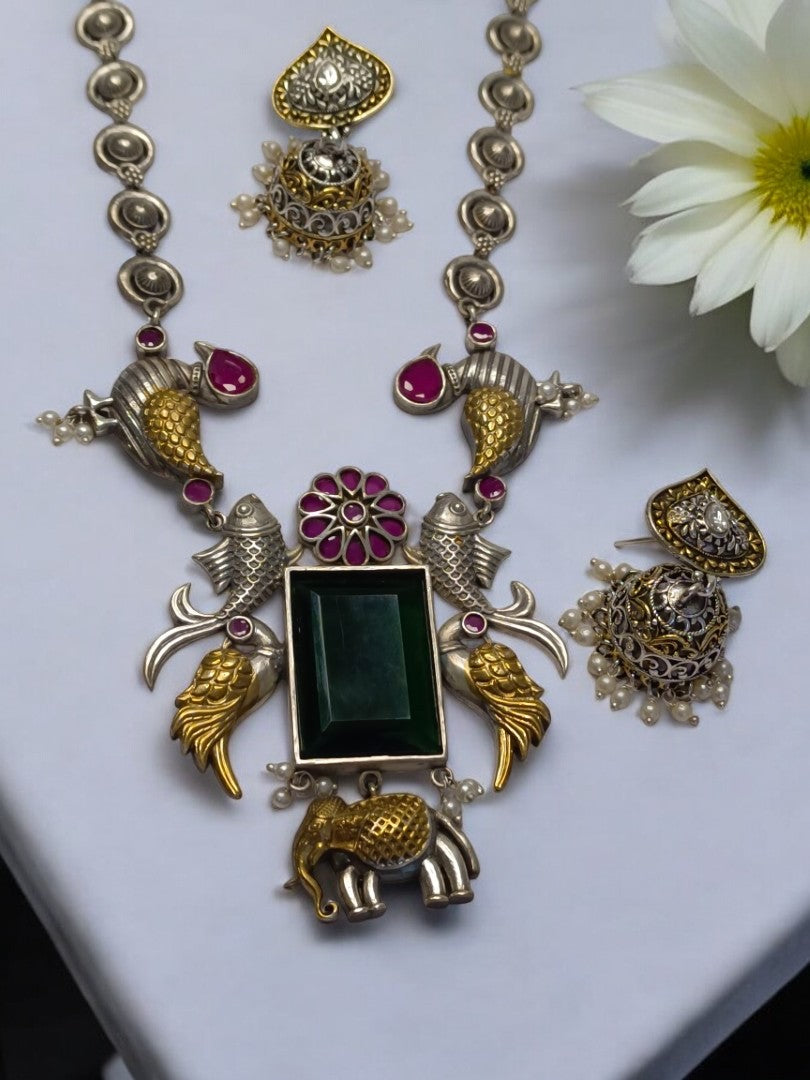 GREEN KALASHREE GERMAN SILVER JEWELLERY SET