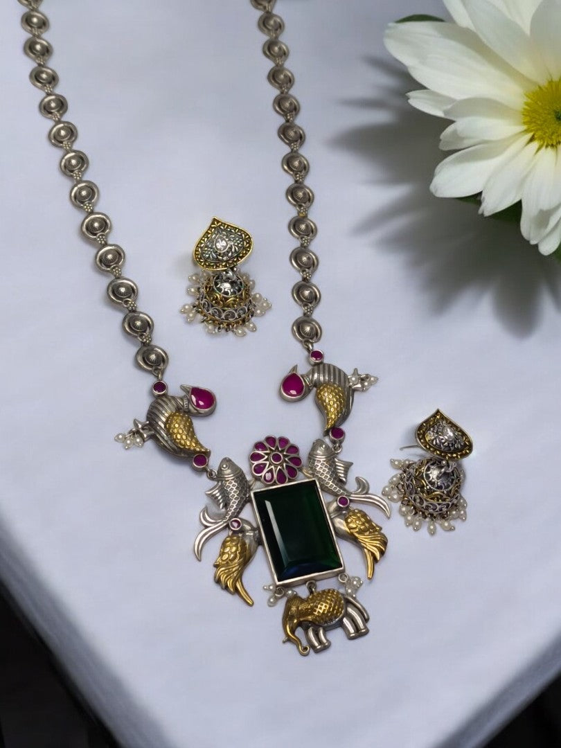 GREEN KALASHREE GERMAN SILVER JEWELLERY SET