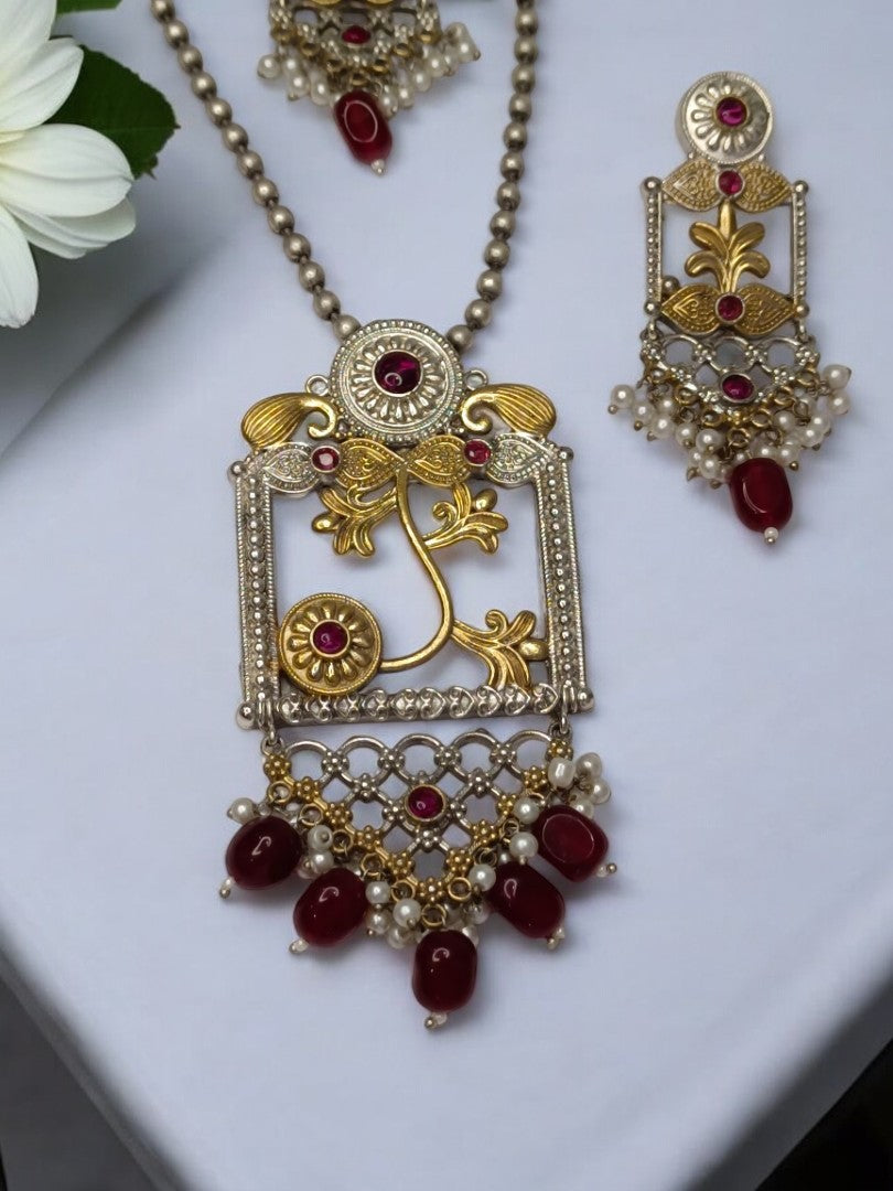 RUBY KAVERISHI GERMAN SILVER JEWELLERY SET
