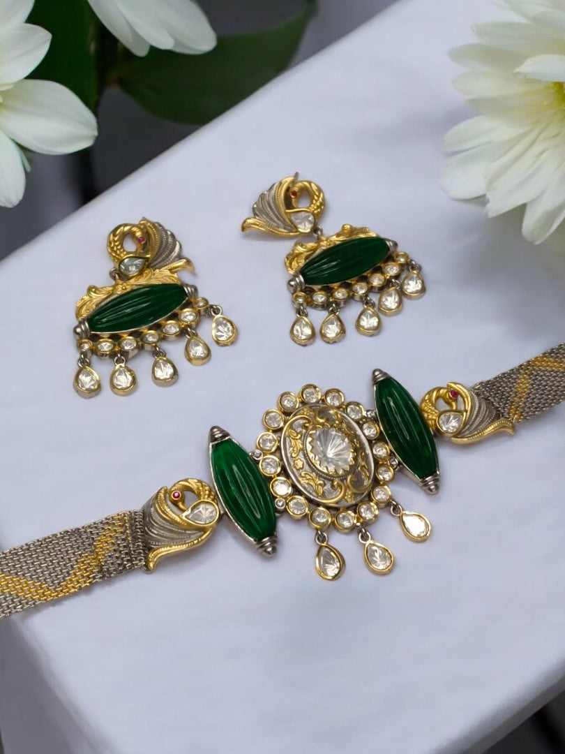 GREEN HARVINI GERMAN SILVER JEWELLERY SET