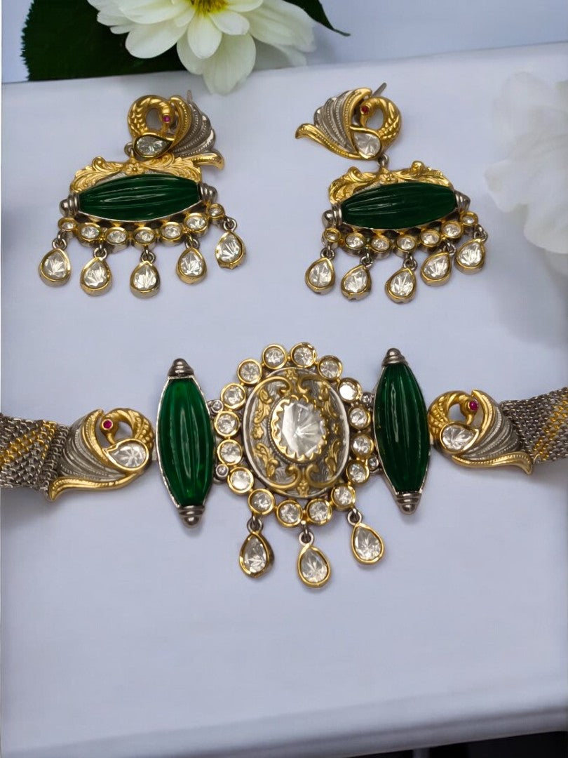 GREEN HARVINI GERMAN SILVER JEWELLERY SET