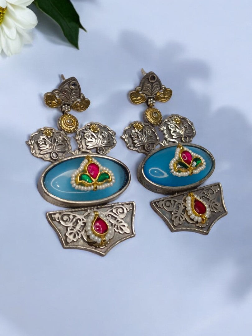 SKY BLUE AADIDEVI GERMAN SILVER EARRINGS