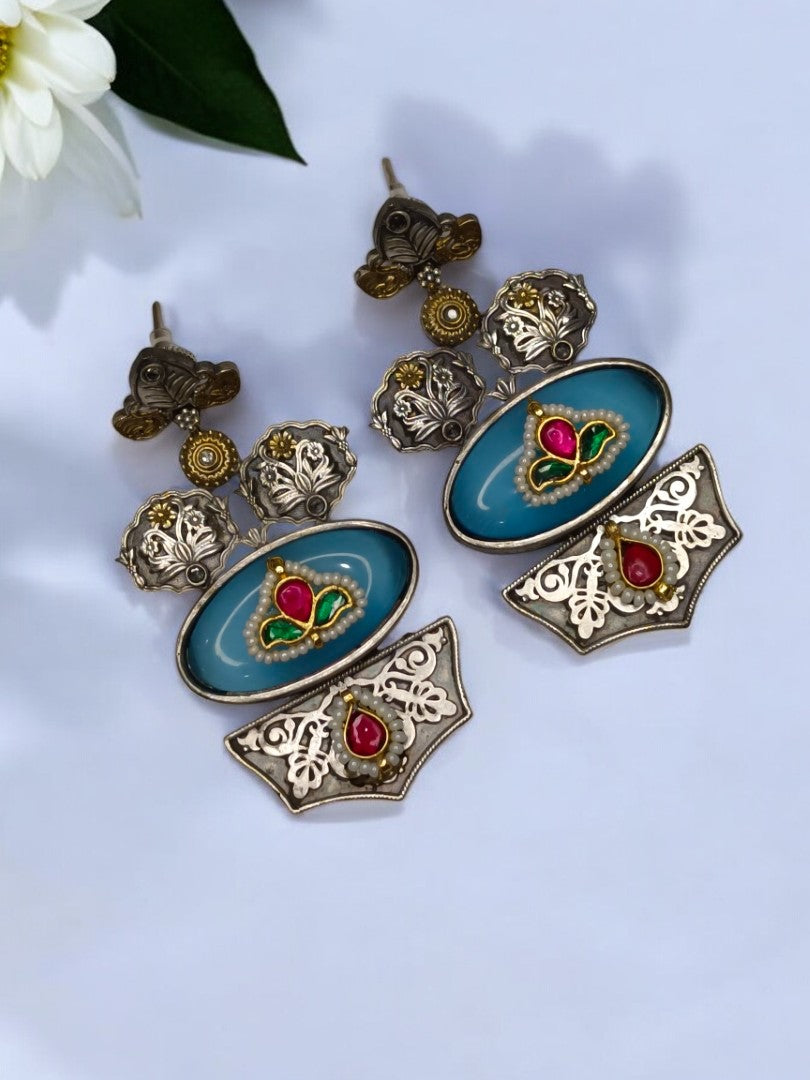 SKY BLUE AADIDEVI GERMAN SILVER EARRINGS