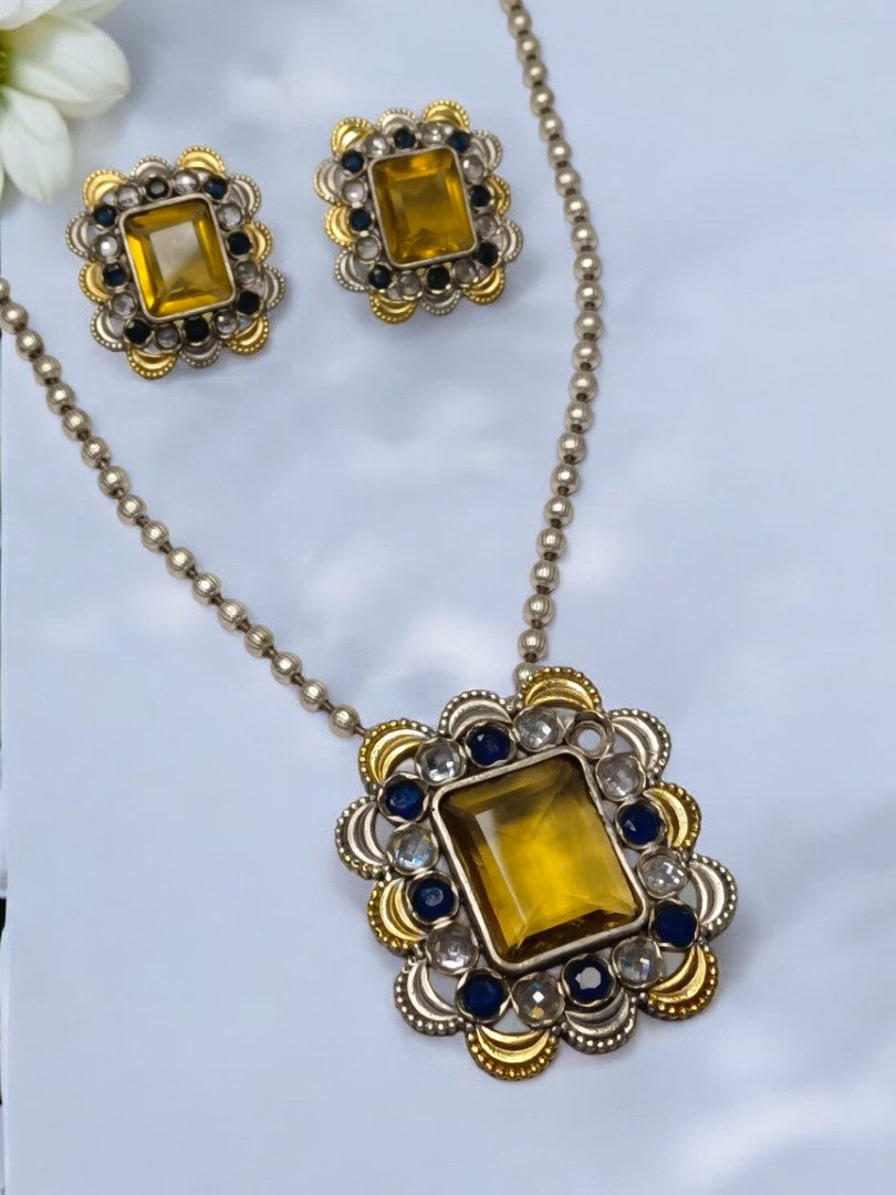 YELLOW VYOMINI GERMAN SILVER JEWELLERY SET
