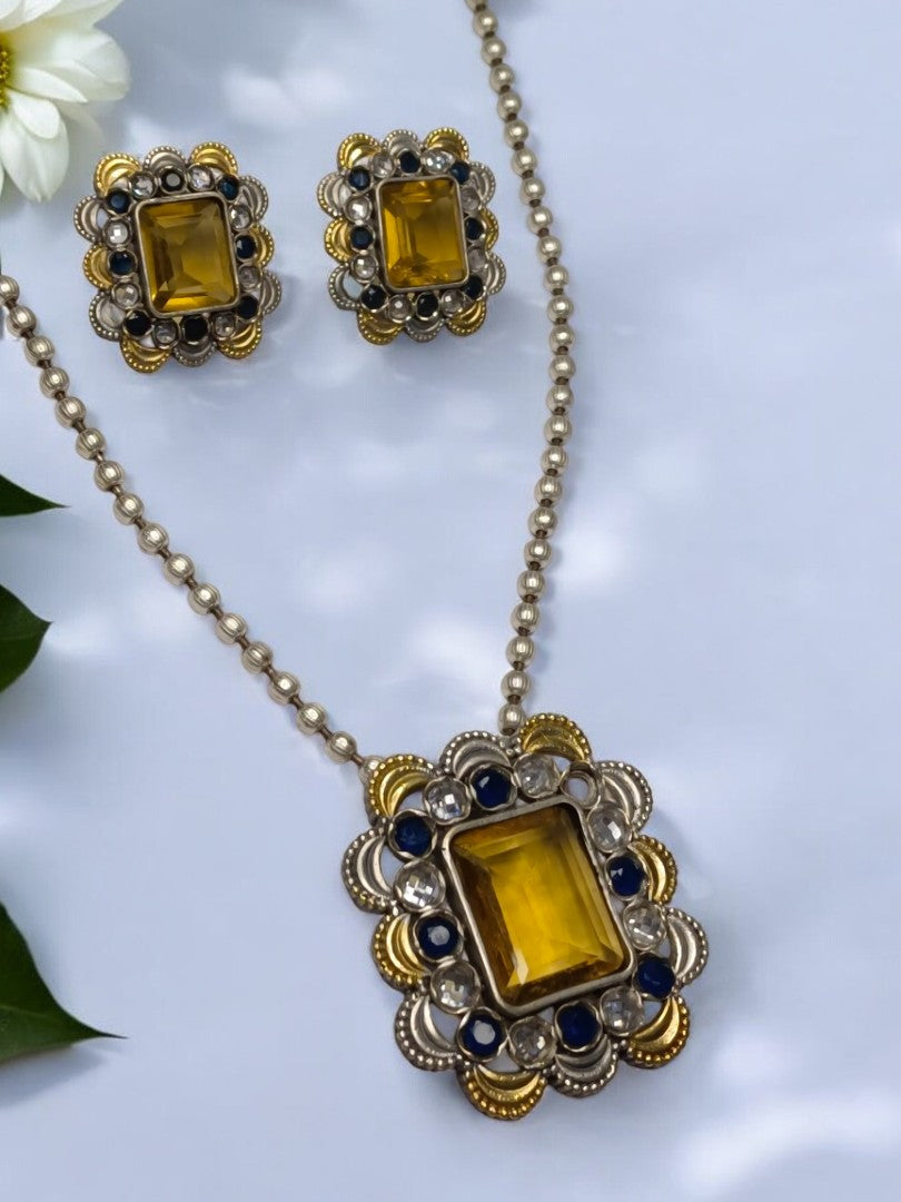 YELLOW VYOMINI GERMAN SILVER JEWELLERY SET