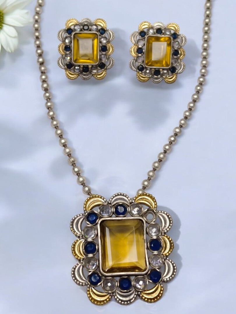 YELLOW VYOMINI GERMAN SILVER JEWELLERY SET
