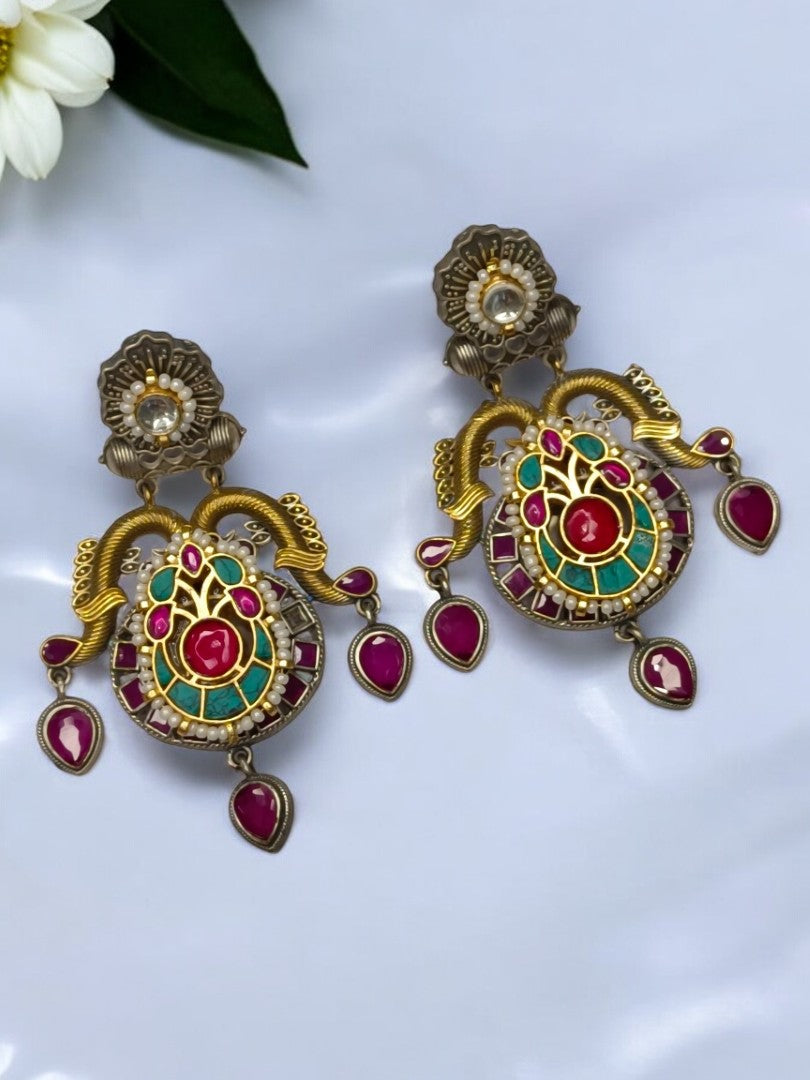 MULTI GYANDA GERMAN SILVER EARRINGS