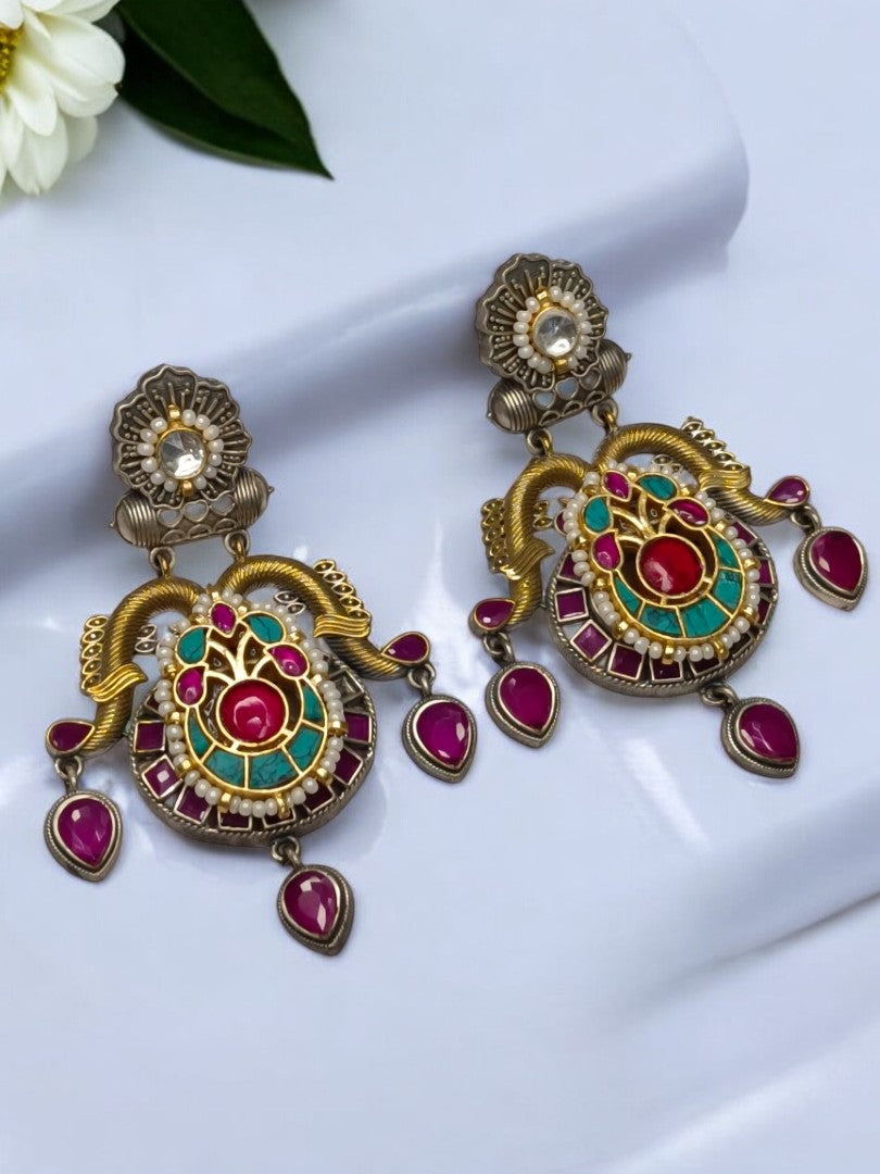 MULTI GYANDA GERMAN SILVER EARRINGS