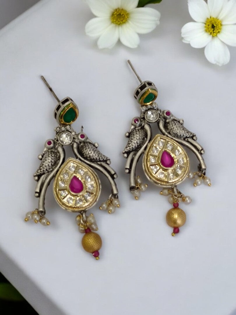 PINK REETA GERMAN SILVER EARRINGS
