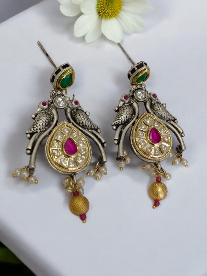 PINK REETA GERMAN SILVER EARRINGS